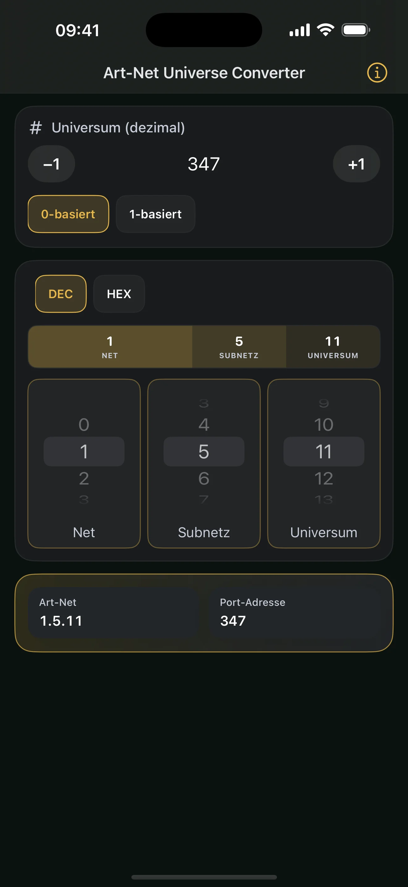 Art-Net Universe Converter: Port-Address 347